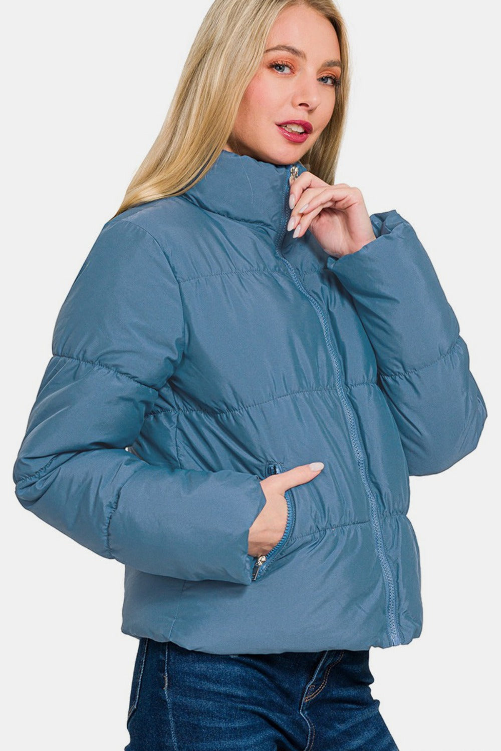 Zenana Zip Up Turtleneck Puffer Jacket with Pockets - Teresa's Fashionista LLC