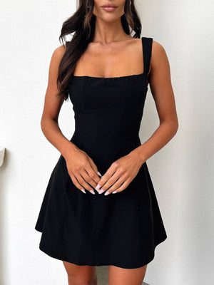 Devine Bow Back Square Neck Mini Dress - Teresa's Fashionista LLC