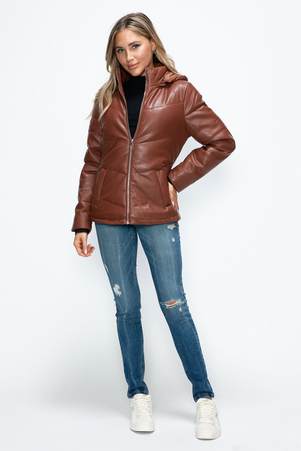 How Dare U Pocketed Zip Up Puffer Jacket with Removable Hood - Teresa's Fashionista LLC