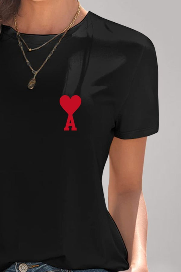 Heart Round Neck Short Sleeve T-Shirt-Teresa's Fashionista LLC