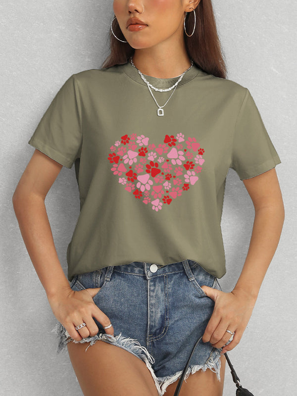Heart Round Neck Short Sleeve T-Shirt-Teresa's Fashionista LLC