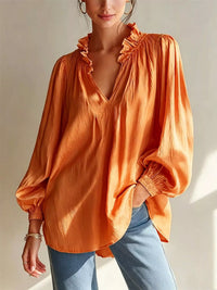 Ruffle Trim Long Sleeves Blouse