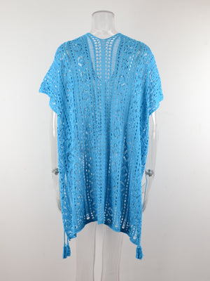 Cutout V-Neck Cover-Up with Tassel-Teresa's Fashionista LLC