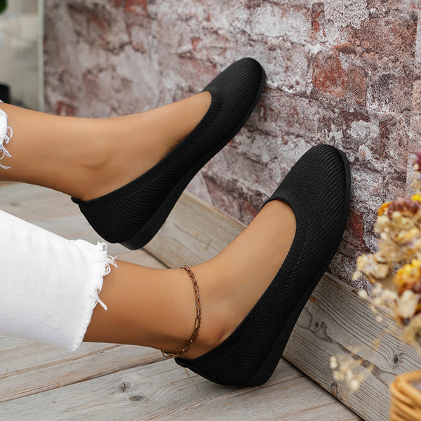 Round Toe Knit Ballet Flats-Teresa's Fashionista LLC