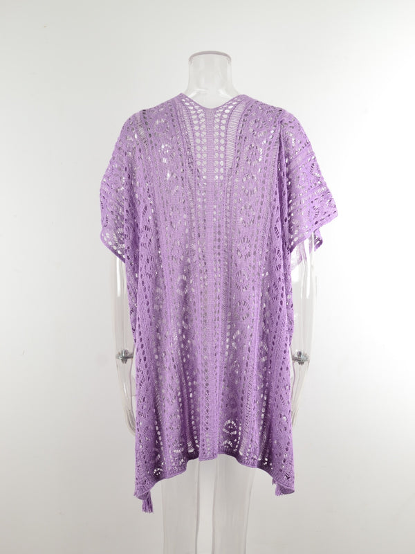 Cutout V-Neck Cover-Up with Tassel-Teresa's Fashionista LLC