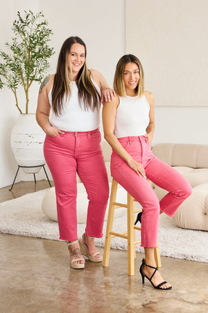 RFM Crop Dylan Full Size Tummy Control High Waist Raw Hem Jeans-Teresa's Fashionista LLC