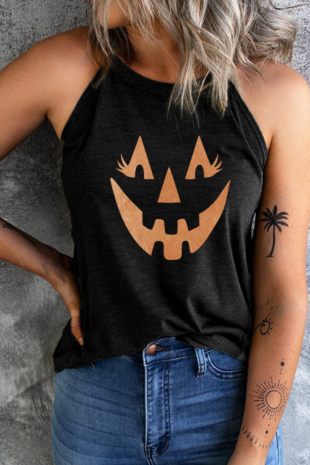Round Neck Jack-O'-Lantern Graphic Tank Top - Teresa's Fashionista LLC