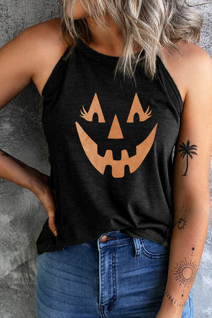 Round Neck Jack-O'-Lantern Graphic Tank Top - Teresa's Fashionista LLC