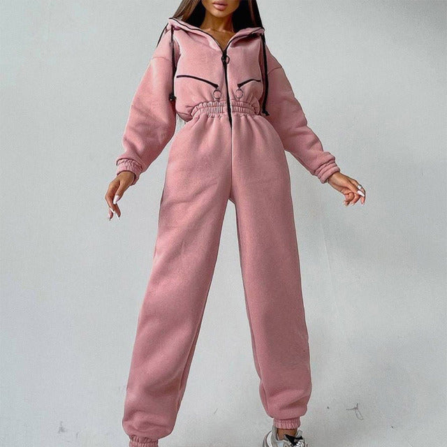 Casual Women Basic Hoodie Two Piece Sets Zipper Drawstring - Teresa's Fashionista LLC