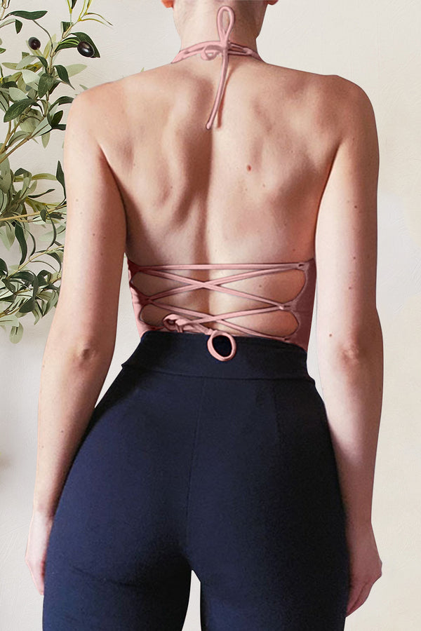 Backless Lace-Up Halter Neck Cami-Teresa's Fashionista LLC