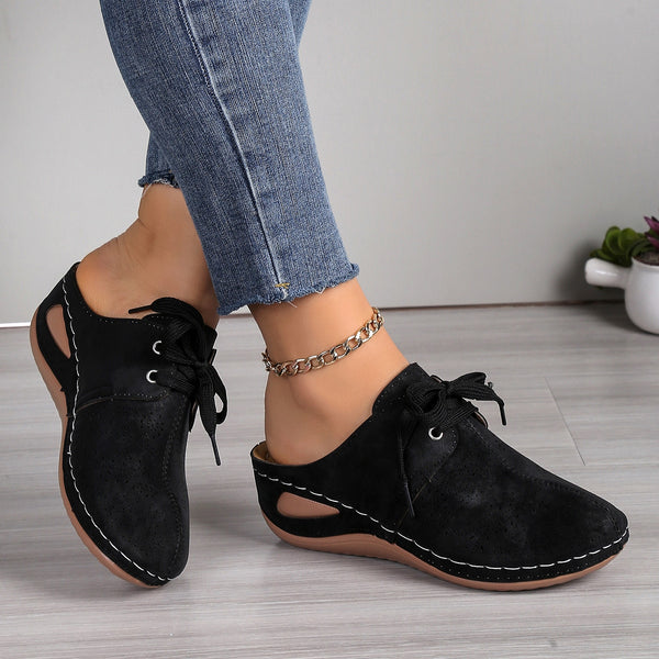 Lace-Up Round Toe Wedge Sandals-Teresa's Fashionista LLC
