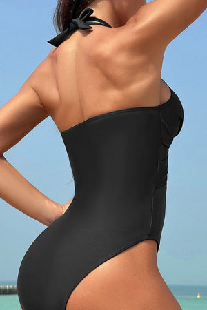 Crisscross Halter Neck One-Piece Swimwear-Teresa's Fashionista LLC