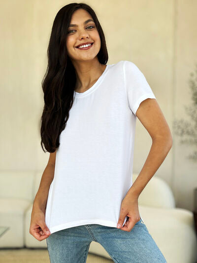 Basic Bae Full Size Round Neck Short Sleeve T-Shirt in white.