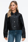 Snobbish Snap Down Long Sleeve PU Leather Jacket - Teresa's Fashionista LLC