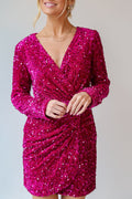 Sequin Surplice Long Sleeve Mini Dress - Teresa's Fashionista LLC