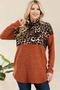 Celeste Full Size Curved Hem Leopard Turtleneck Long Sleeve Blouse - Teresa's Fashionista LLC