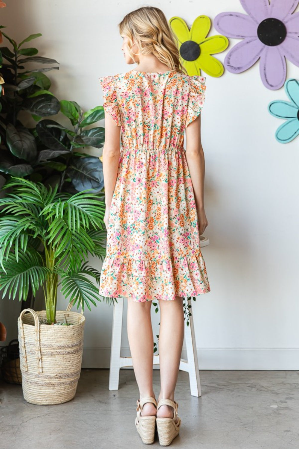 Heimish Full Size Floral Ruffled V-Neck Dress-Teresa&#39;s Fashionista LLC