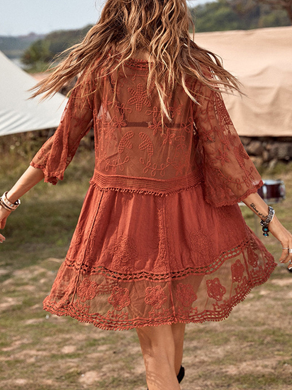 Lace Detail Plunge Cover-Up Dress-Teresa's Fashionista LLC