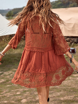 Lace Detail Plunge Cover-Up Dress-Teresa's Fashionista LLC