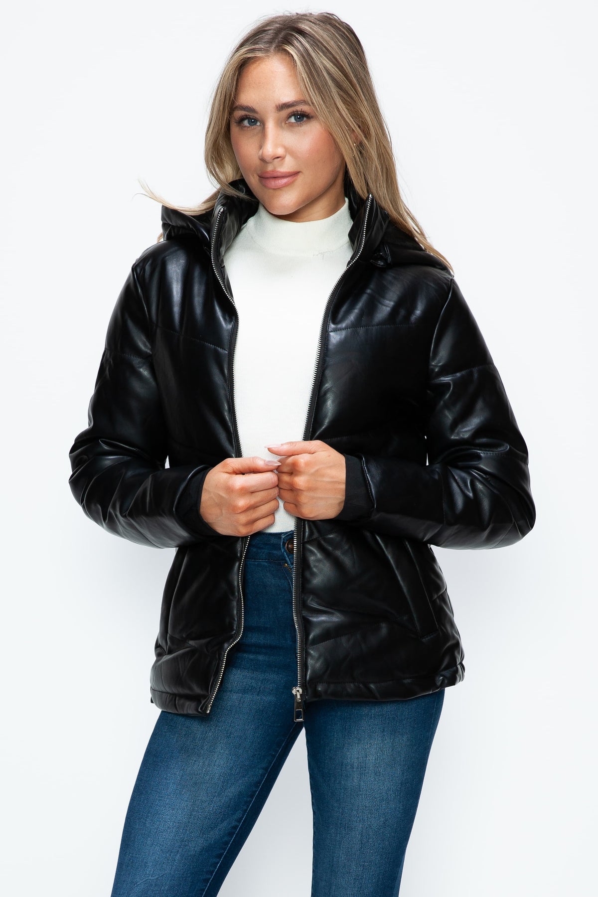 How Dare U Pocketed Zip Up Puffer Jacket with Removable Hood - Teresa's Fashionista LLC