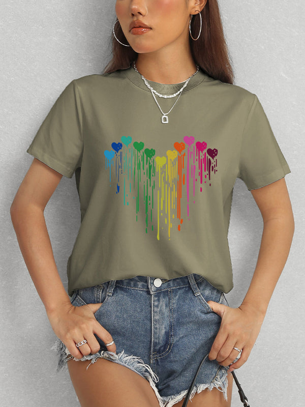 Heart Round Neck Short Sleeve T-Shirt-Teresa's Fashionista LLC