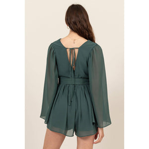 Plunging Neckline Bell Sleeve Romper