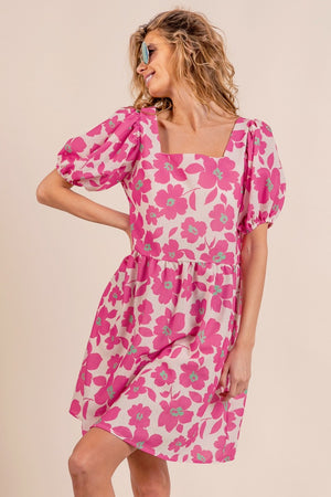 BiBi Printed Square Neck Puff Sleeve Mini Dress-Teresa's Fashionista LLC
