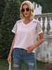 Lace Detail Striped V-Neck T-Shirt-Teresa's Fashionista LLC