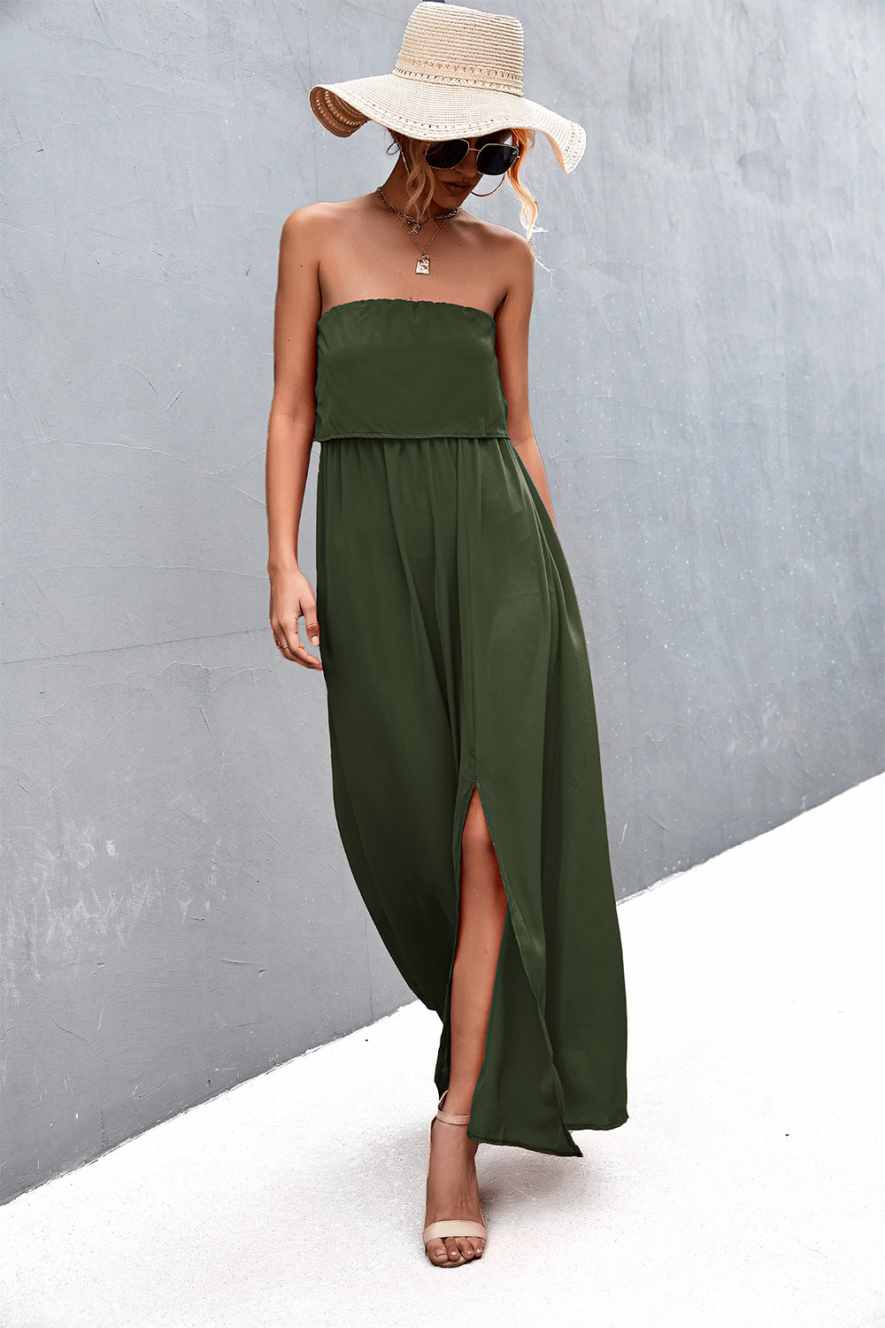 Strapless Split Maxi Dress-Teresa&#39;s Fashionista LLC