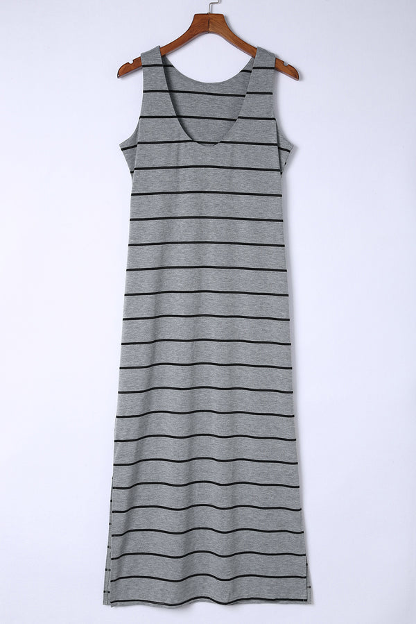 Striped Slit Sleeveless Maxi Dress-Teresa's Fashionista LLC