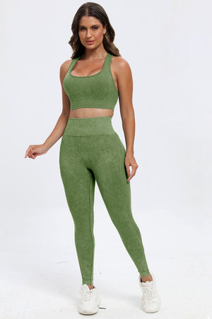 3 Piece Washed Square Neck Wide Strap Active Set-Teresa's Fashionista LLC