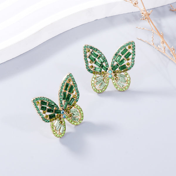 Alloy Inlaid Rhinestone Butterfly Earrings-Teresa's Fashionista LLC