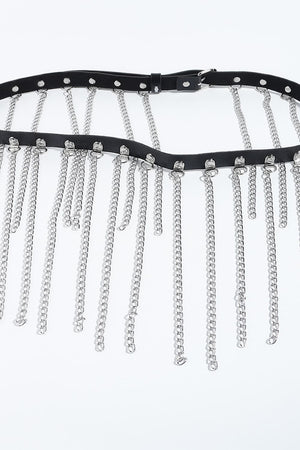 Fringed Chain PU Leather Belt-Teresa's Fashionista LLC