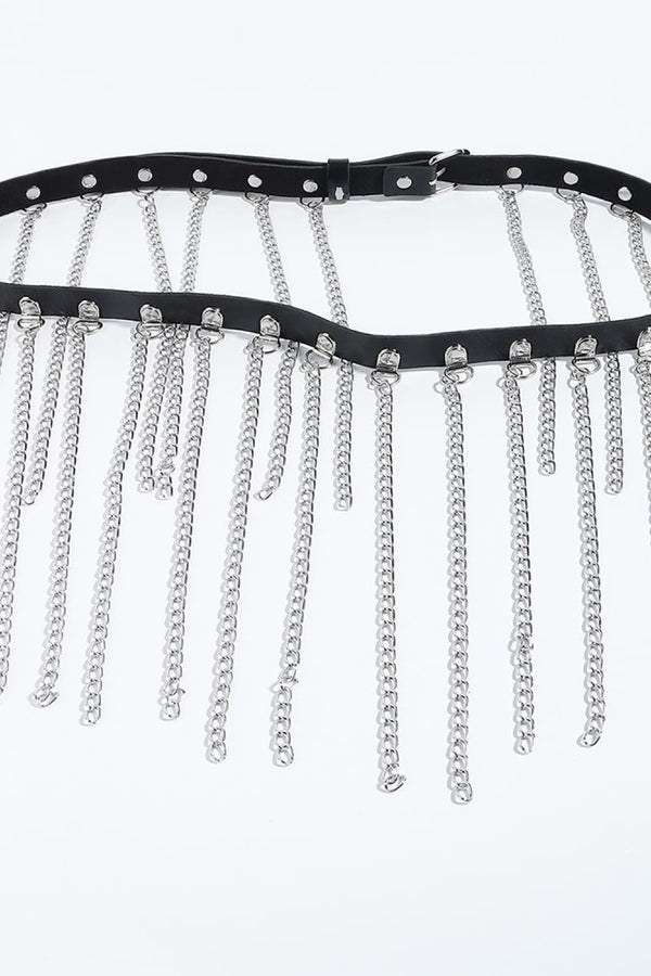 Fringed Chain PU Leather Belt-Teresa's Fashionista LLC