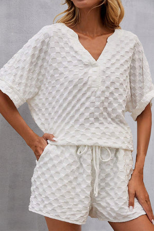 Notched Half Sleeve Top and Shorts Set-Teresa's Fashionista LLC