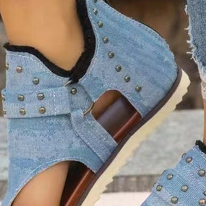 Studded Raw Hem Flat Sandals-Teresa's Fashionista LLC