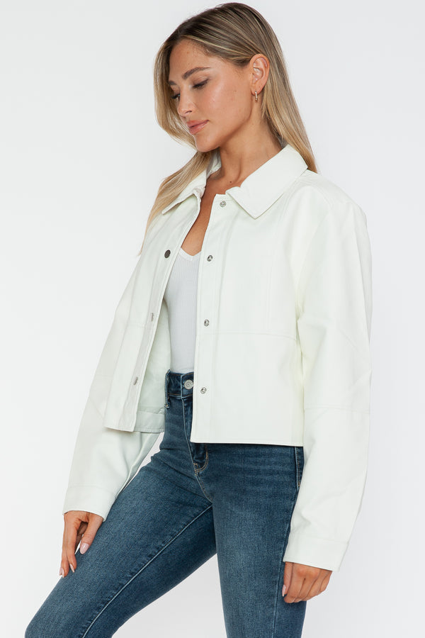 Snobbish Snap Down Long Sleeve PU Leather Jacket - Teresa's Fashionista LLC