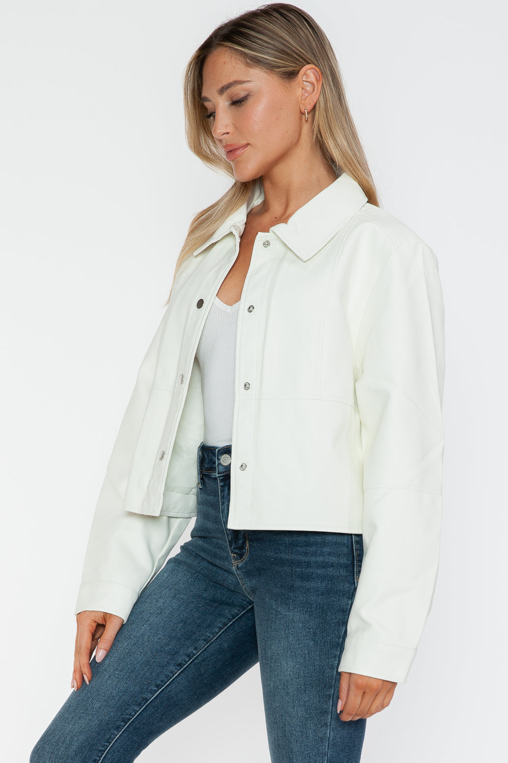 Snobbish Snap Down Long Sleeve PU Leather Jacket - Teresa's Fashionista LLC