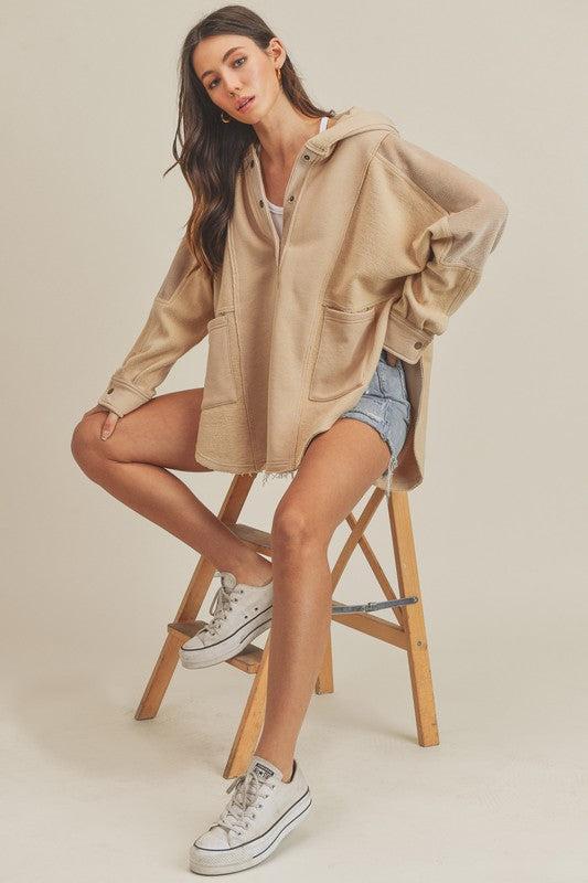 Aemi+Co Slit Half Snap Oversize Hoodie - Teresa's Fashionista LLC
