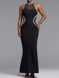 Pearl Detail Rhinestone Sleeveless Maxi Dress