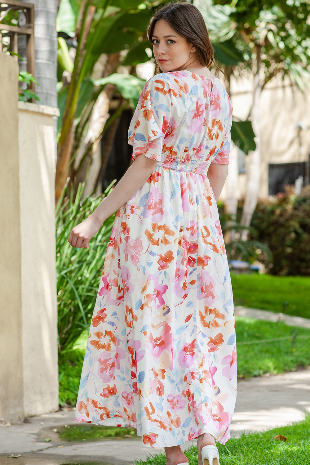 Floral Deep V Slit Maxi Dress-Teresa's Fashionista LLC