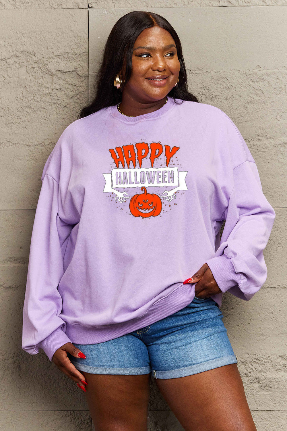 Simply Love Full Size HAPPY HALLOWEEN Graphic Sweatshirt - Teresa's Fashionista LLC