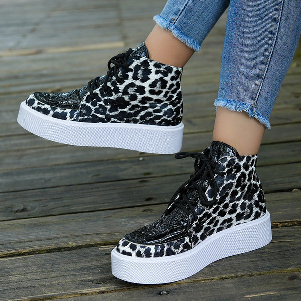 PU Leather Leopard Platform Sneakers-Teresa's Fashionista LLC