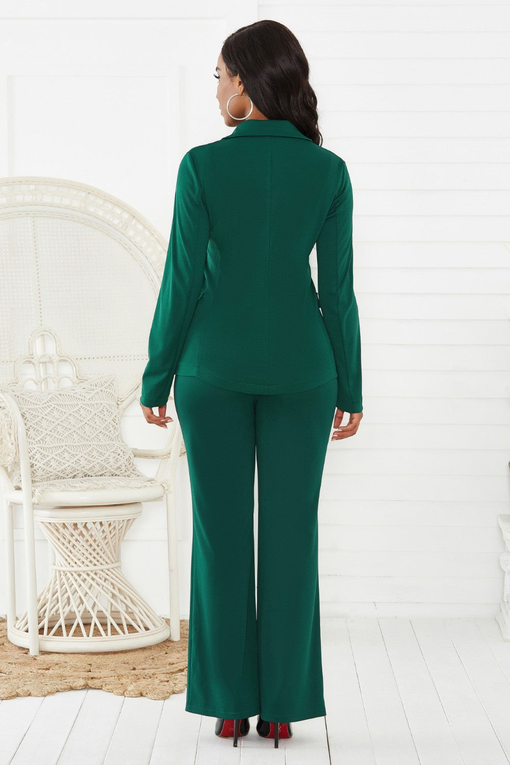 Lapel Collar Long Sleeve Blazer and Pants Set-Teresa's Fashionista LLC