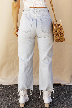 Distressed Raw Hem Jeans with Pockets-Teresa's Fashionista LLC