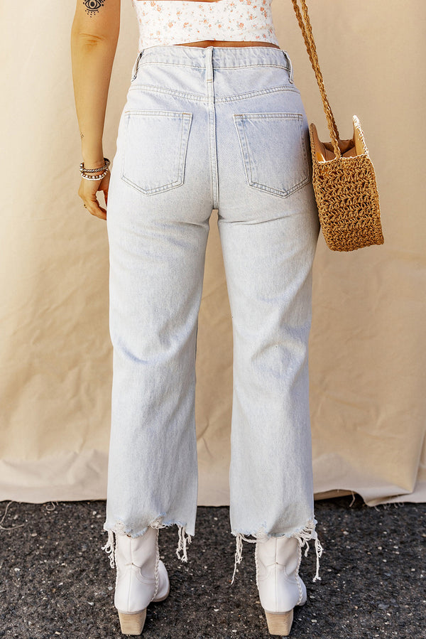 Distressed Raw Hem Jeans with Pockets-Teresa's Fashionista LLC