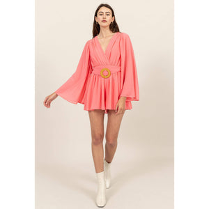 Plunging Neckline Bell Sleeve Romper