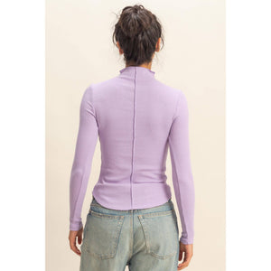 Ribbed High Neck Seam Detail Long Sleeve Top