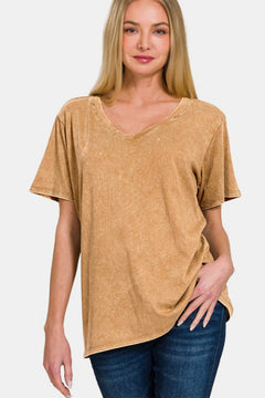 Zenana Full Size Washed Short Sleeve V-Neck T-Shirt - Teresa's Fashionista LLC
