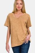 Zenana Full Size Washed Short Sleeve V-Neck T-Shirt - Teresa's Fashionista LLC